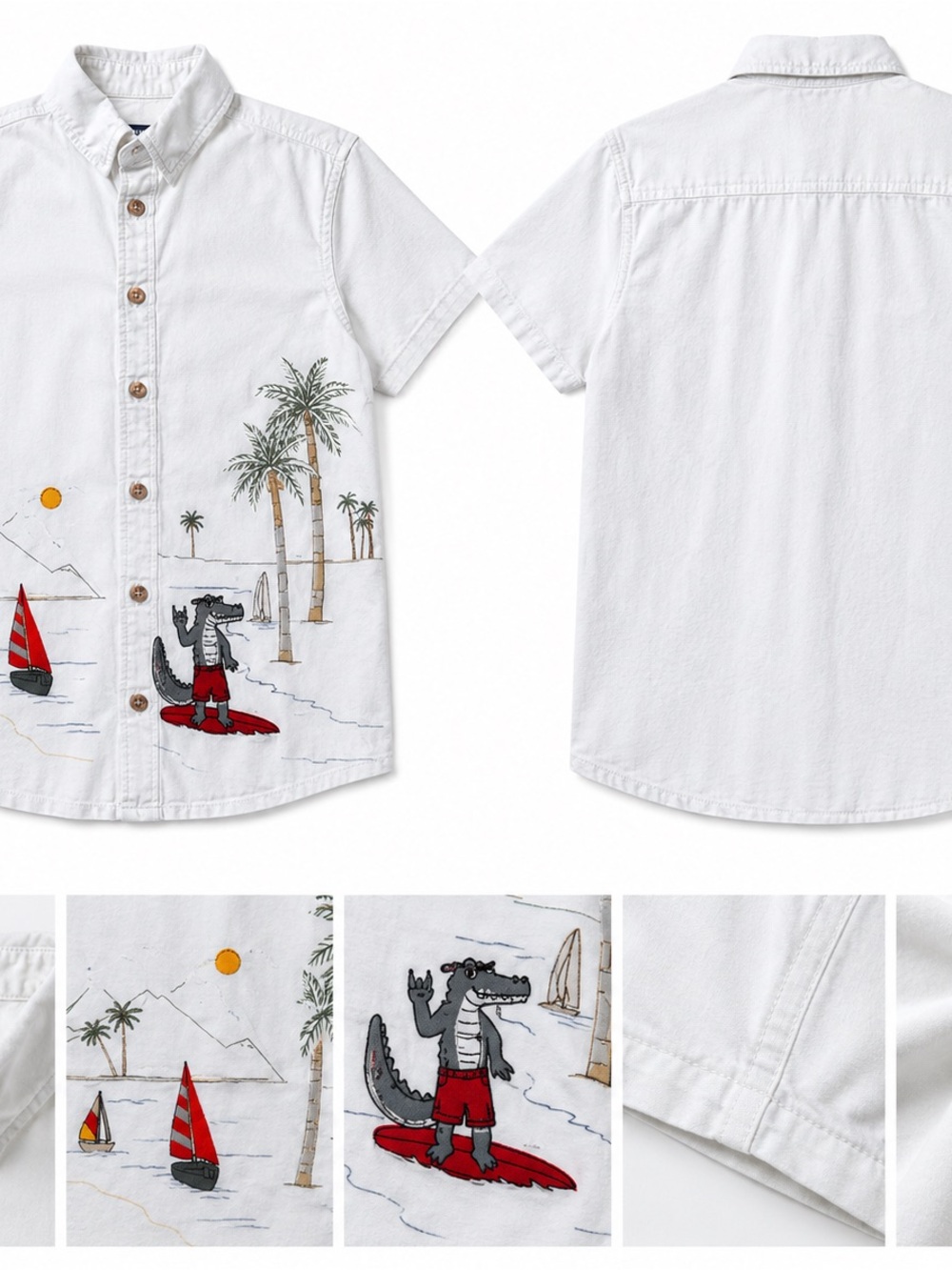 Old Navy Boys White Short-Sleeve Button-Down Shirt with Beach Print